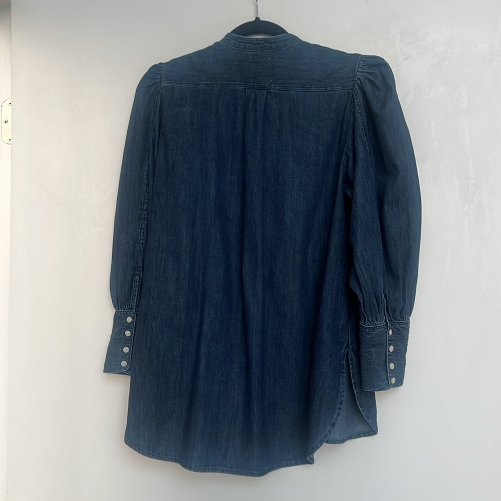 GAP Blue Button Down Shirt with Mandarin Collar and 3/4 Sleeves - Picture 9 of 10